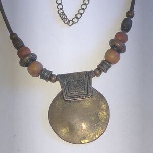 VCLM Aged Metal Brown Beaded Boho Pendant Necklace